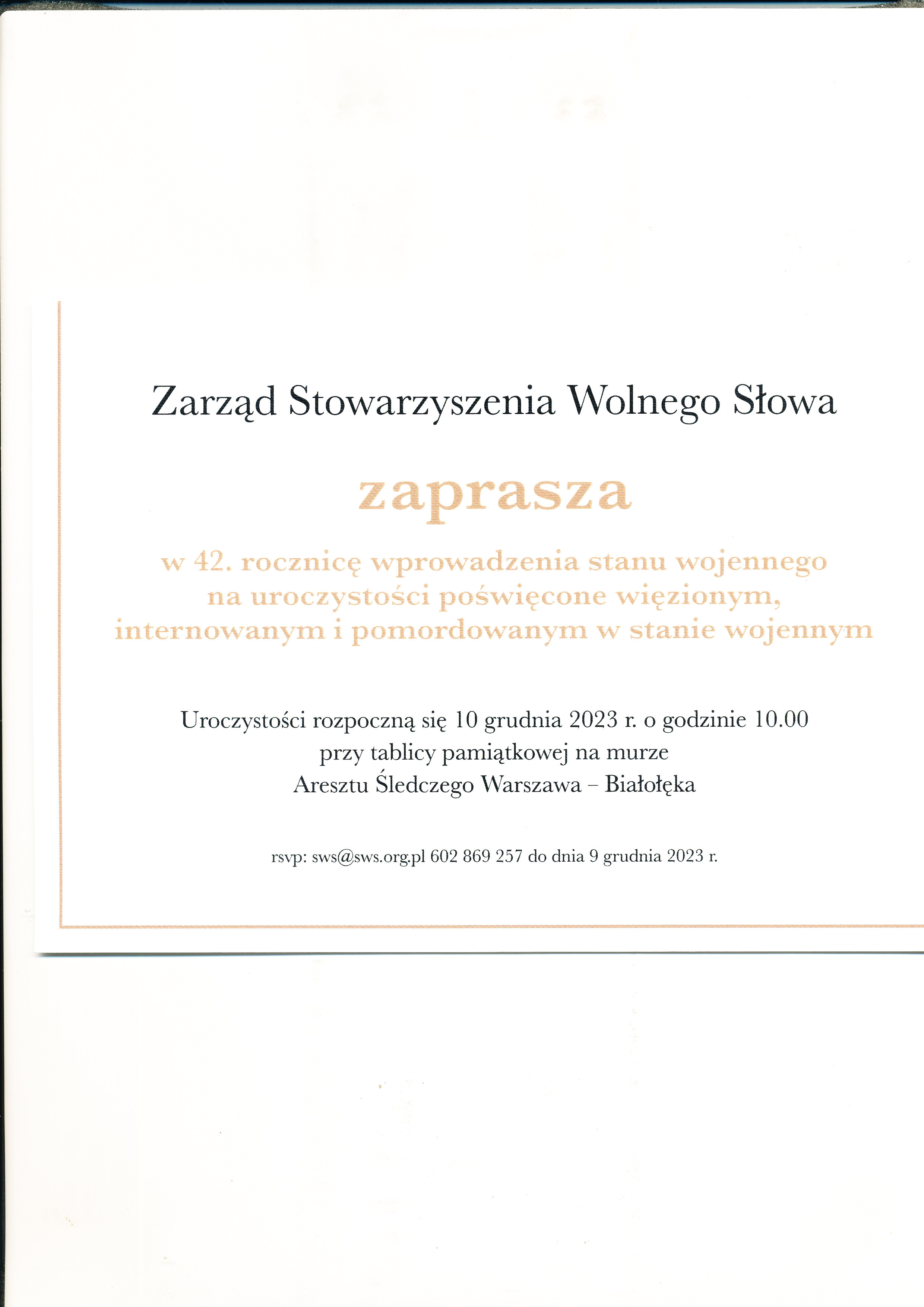 Czterdziesta druga rocznica stanu wojennego – zaproszenie