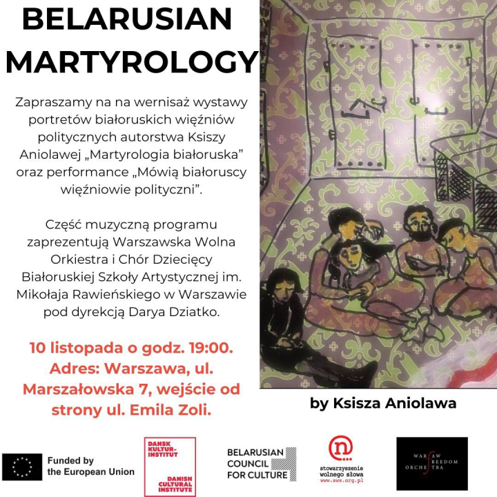 ZAPROSZENIE – piątek 10 listopada 19.00 – wernisaż wystawy portretów białoruskich więźniów politycznych „Martyrologia białoruska” autorstwa Ksiszy Aniolаwej