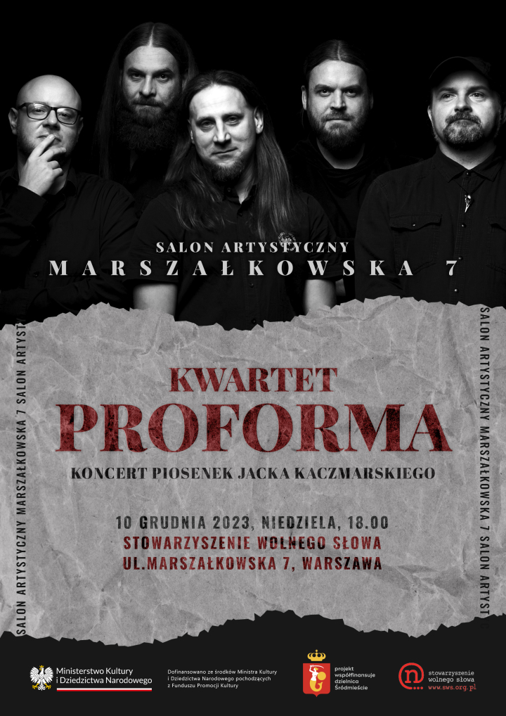 SALON ARTYSTYCZNY MARSZAŁKOWSKA 7  PIEŚŃ O ŚNIE – KONCERT PIOSENEK JACKA KACZMARSKIEGO – 10 GRUDNIA 2023 /NIEDZIELA/ GODZ. 18.00